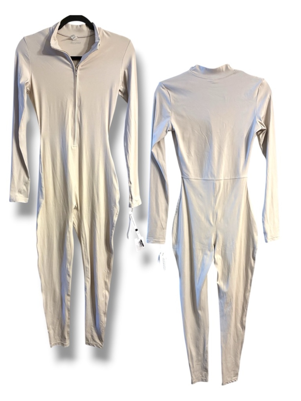 🧘🏼‍♀️ Ecupper One Piece Yoga Jumpsuit Zip Front Long Sleeve Beige Athleisure M